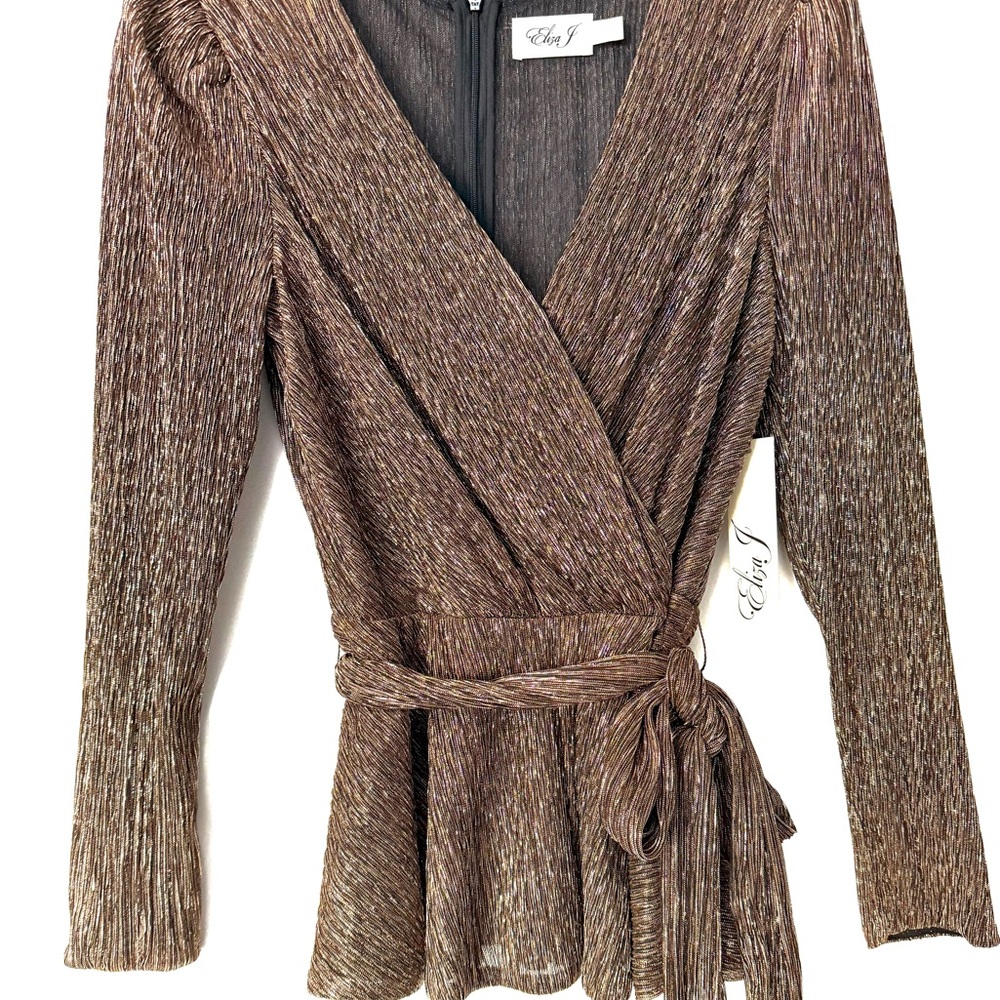 Metallic Brown Wrap Top